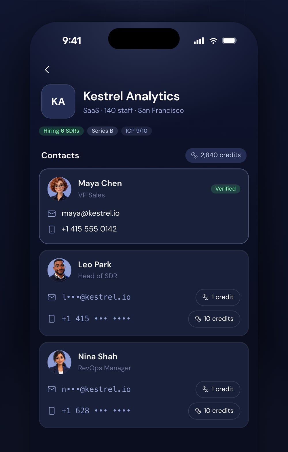 Leads & enrichment in the Leadey app
