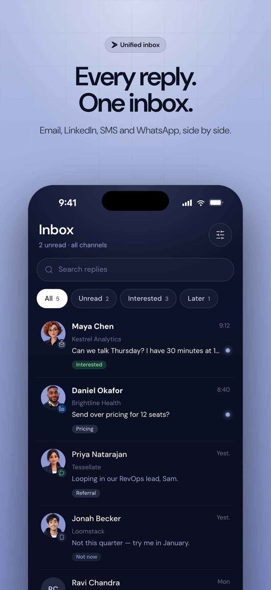 Unified inbox screen