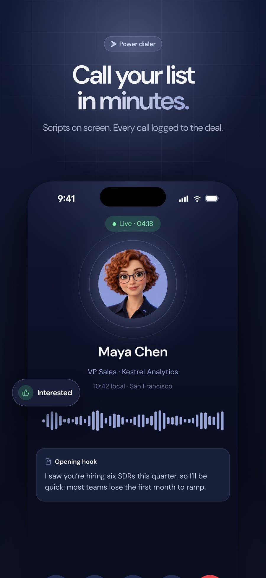 Power dialer screen