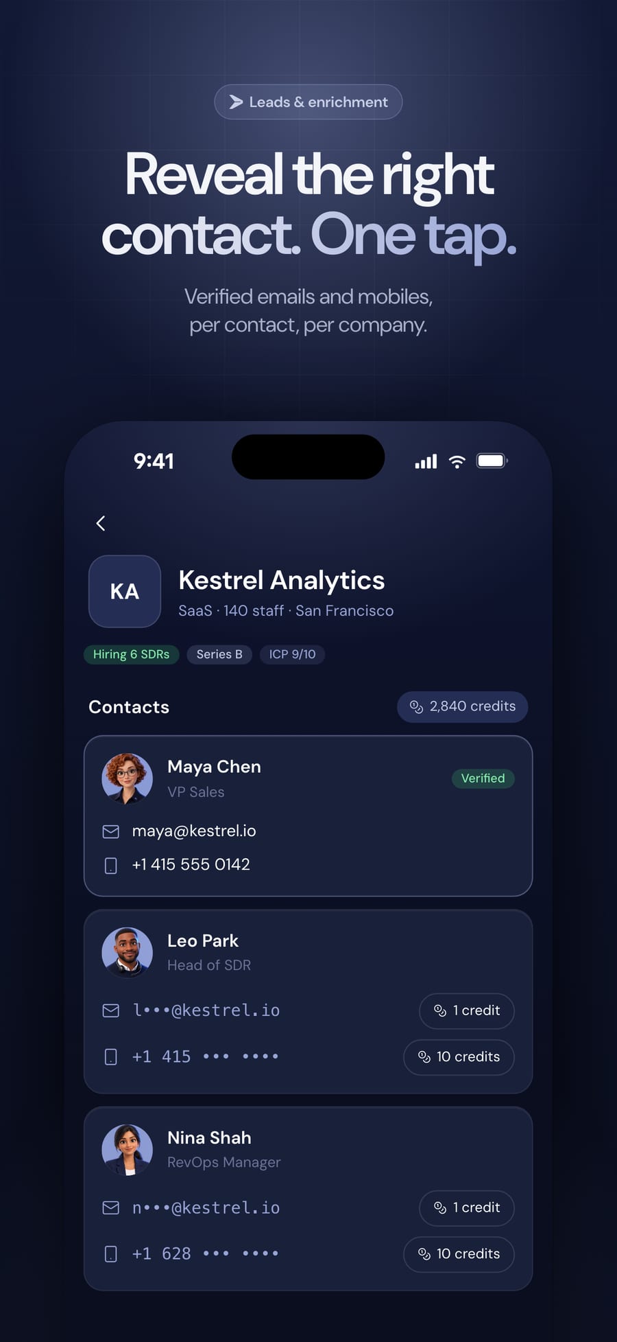 Leads & enrichment screen